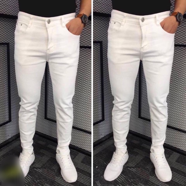 Jean nam cao cấp trắng đen skinny mặc kèm áo dài