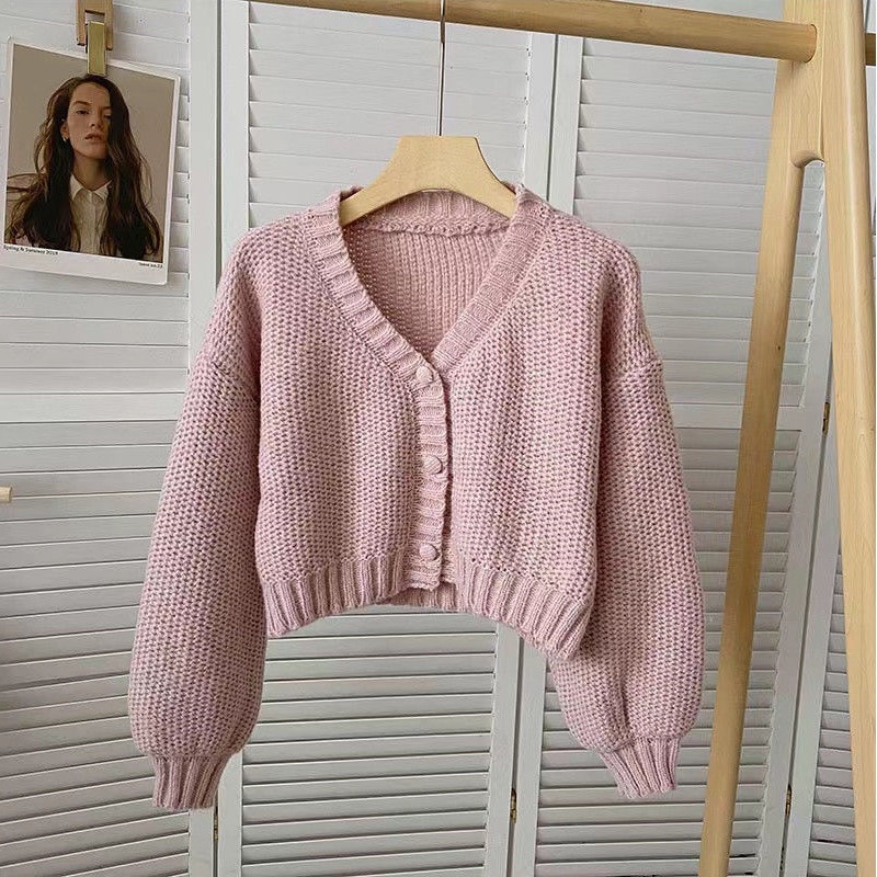 Áo Khoác Cardigan Dệt Kim Tay Dài Cổ Chữ V Màu Sắc Ngọt Ngào Thời Trang Thu Đông Cho Nữ