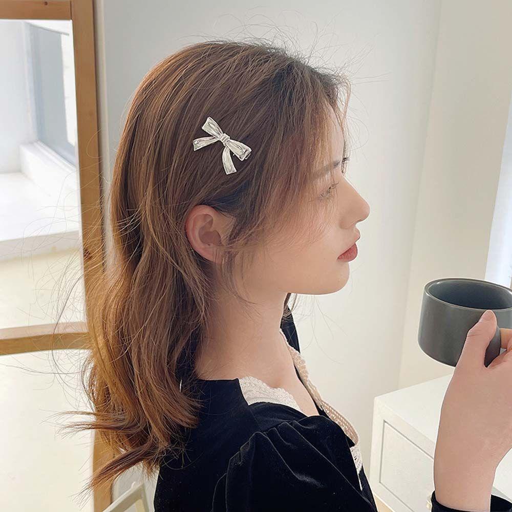 AROMA Kẹp Tóc Nơ Đính Đá Màu Tím Phong Cách Hàn Quốc Cho Nữ