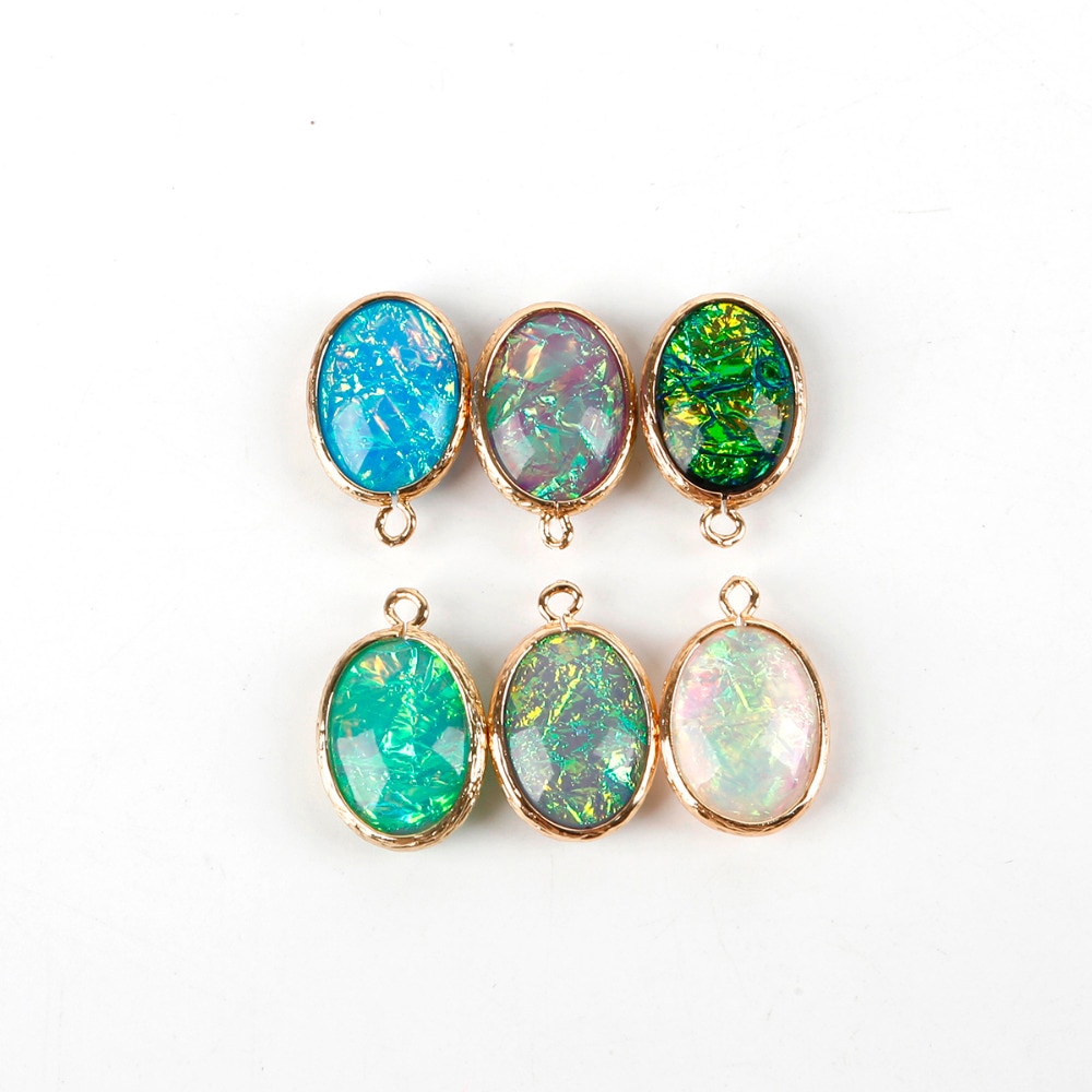 Mặt charm hình oval bằng resin mạ đồng làm trang sức diy