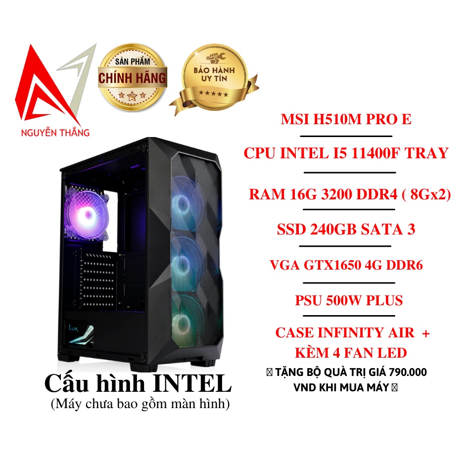 Thùng PC GAMING I5 THẾ HỆ 11 (I5 11400F - 16G - SSD 240G - GTX1650 4G )