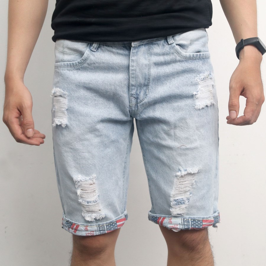 Quần short jean nam Q416 MĐ màu xanh xám không co giãn