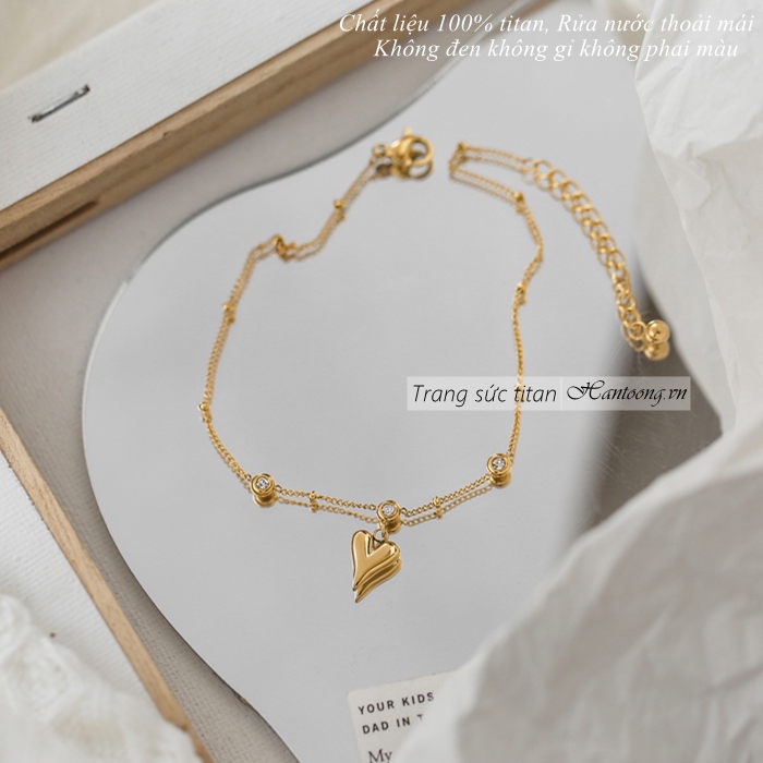 Lắc chân titan không gỉ mạ vàng 18k hình trái tim dễ thương thiết kế trẻ trung dành cho nữ
