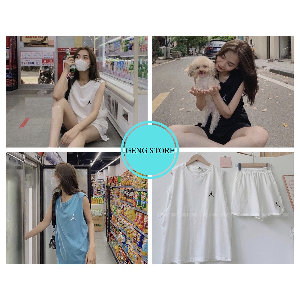 Bộ Quần Cộc Áo 3 Lỗ JORDAN Cao Cấp,Set Áo Sát Nách Quần Short Xẻ Vạt 3 Màu