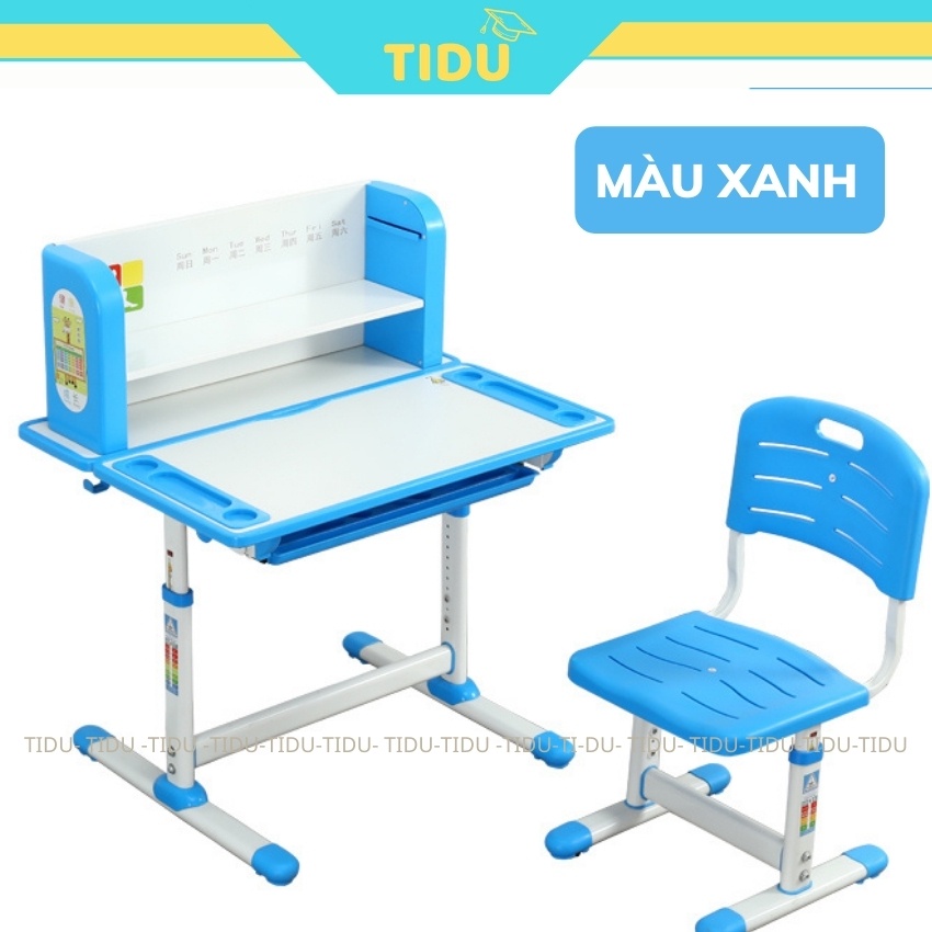 bộ bàn ghế học sinh thông minh chống gù chống cận Tidu A12 kích thước 60x80 có giá sách