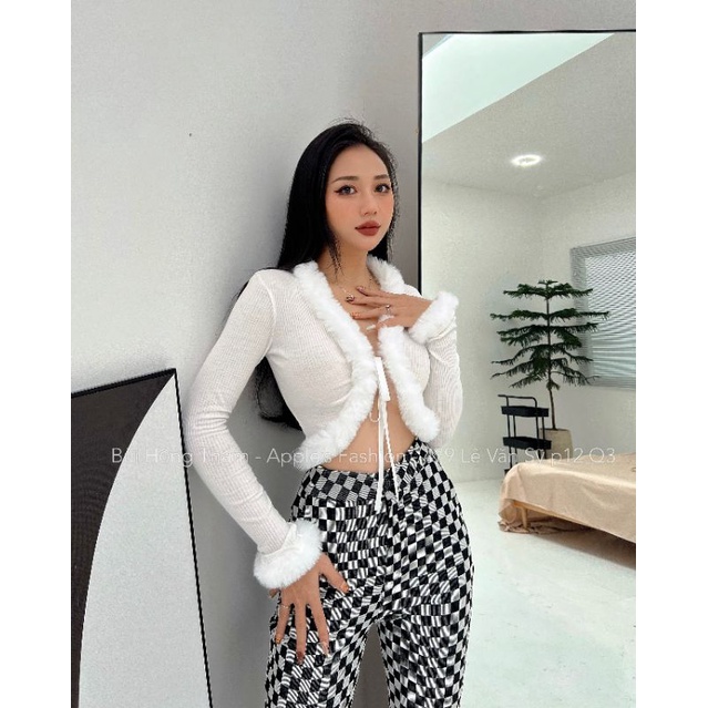 Áo trắng đen tay lông