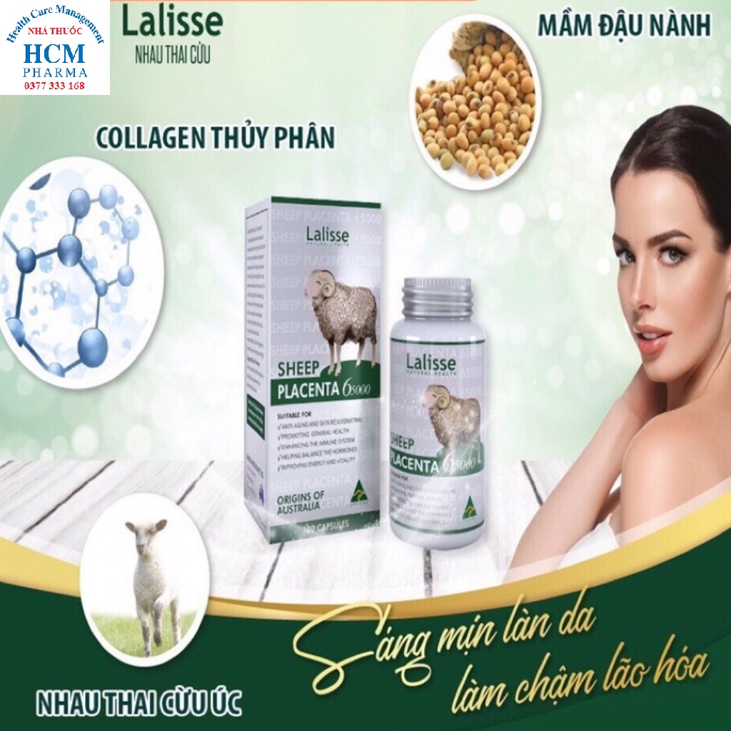 Nhau thai cừu Sheep placenta collagen thủy phân peptide Úc LALISSE hỗ trợ làm đẹp trắng sáng mờ thâm 30 - 100 viên ALC02