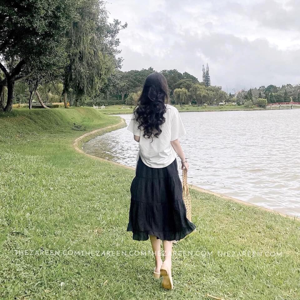 Bộ chân váy đũi nhăn & áo kiểu phối dây dúm eo - Set trang phục nữ mùa hè, quần đen thun trắng cá tính Ulzzang ĐẸP | BigBuy360 - bigbuy360.vn