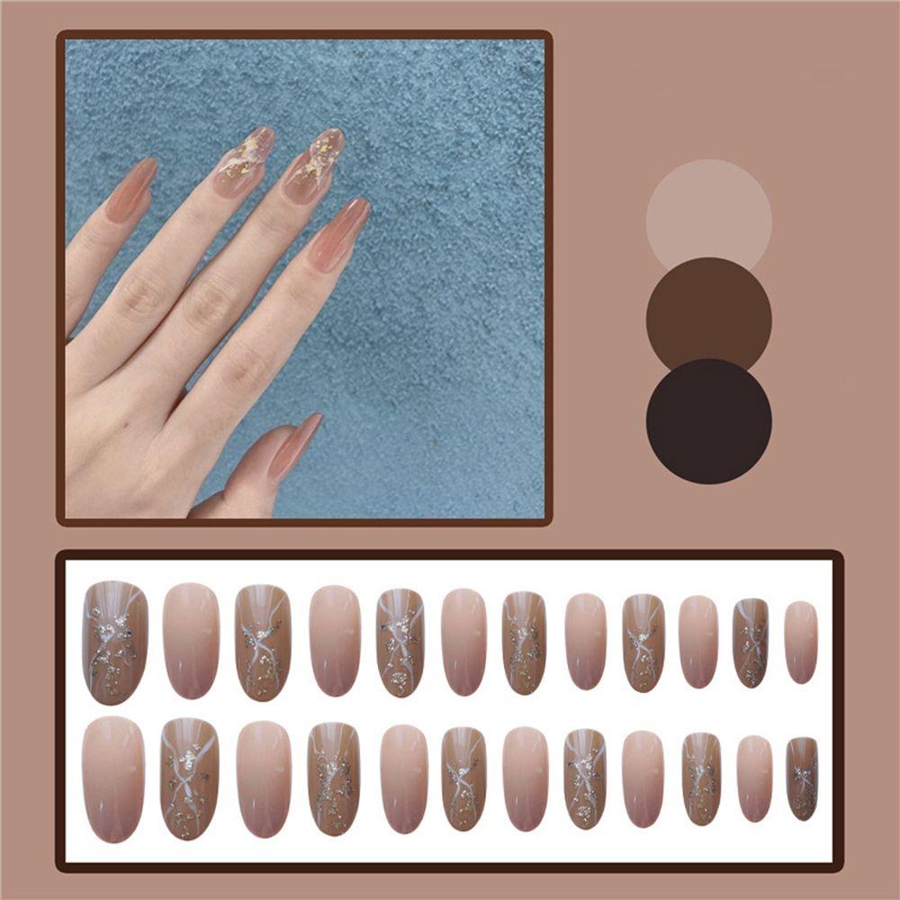 Hộp 24 Móng Tay Giả Đính Kim Tuyến Lấp Lánh Thời Trang Cho Nữ