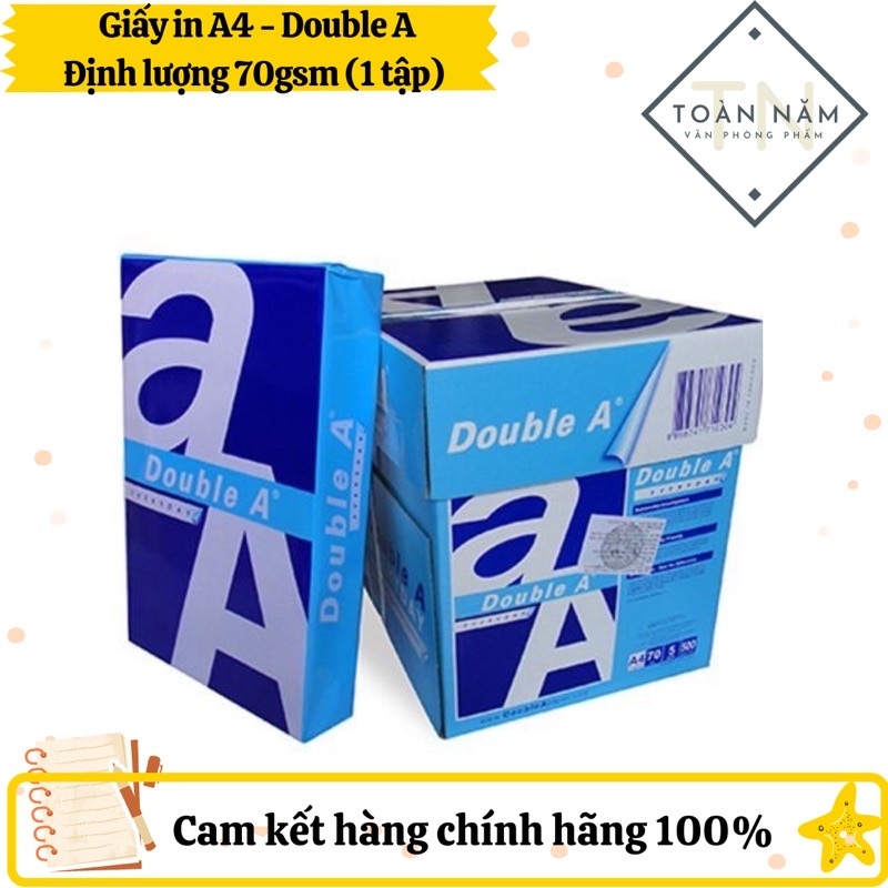 Giấy in A4 - Double A Định lượng 70gsm (1 tập)