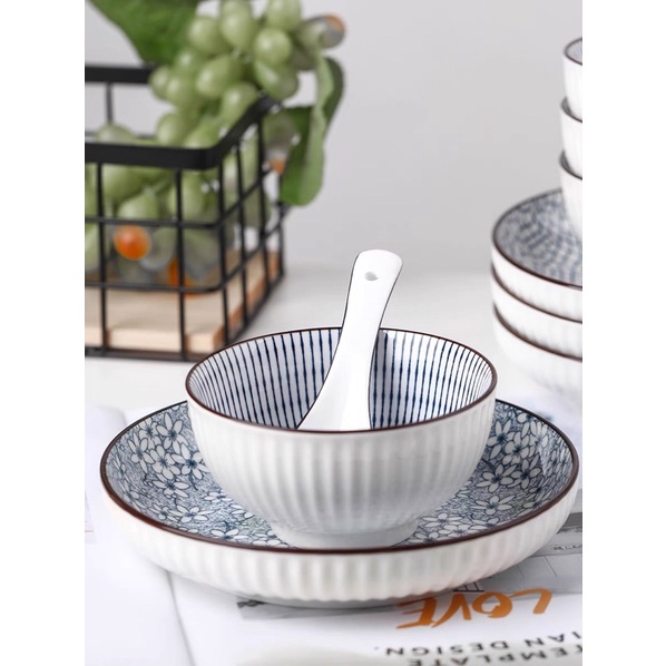 Bộ bát đĩa hoạ tiết Retro decor phong cách nhật Bản Chén dĩa sứ cao cấp