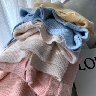(ORDER) Áo len nữ cổ tròn dày dặn ấm áp xẻ tà len mềm mại vintage đơn giản Hàn Quốc