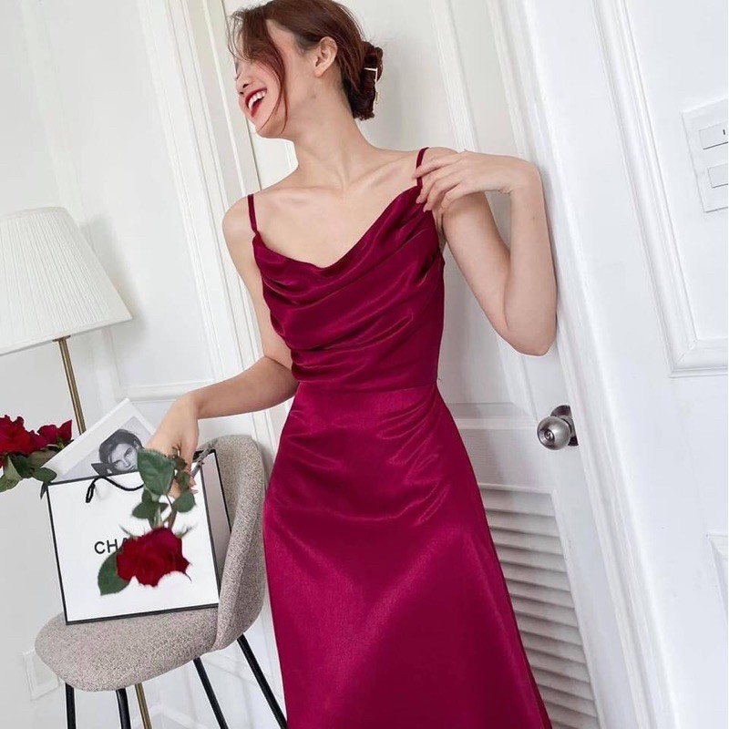 ⚡LỤA MỀM⚡️ Váy 2 dây cổ đổ hot trend hai màu 💖 [CO DO]💖[DAM HAI DAY]💖[FREESHIP] | BigBuy360 - bigbuy360.vn