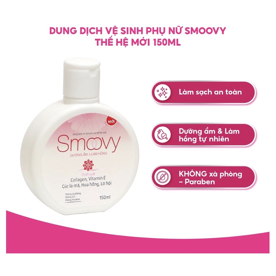 Dung dịch vệ sinh phụ nữ Smoovy dưỡng ẩm và làm hồng vùng kín dùng cho cả nam giới dung tích 150ml