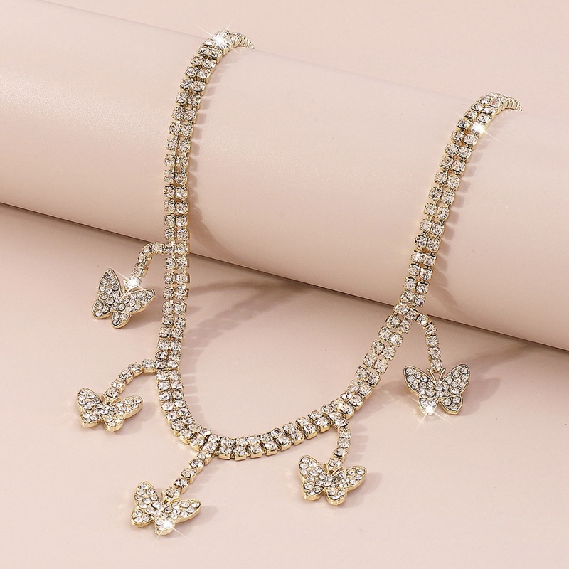 Vòng Cổ Choker Màu Vàng Mặt Hình Bướm Rỗng Đính Đá Pha Lê Sang Trọng Phong Cách Punk Cho Nữ