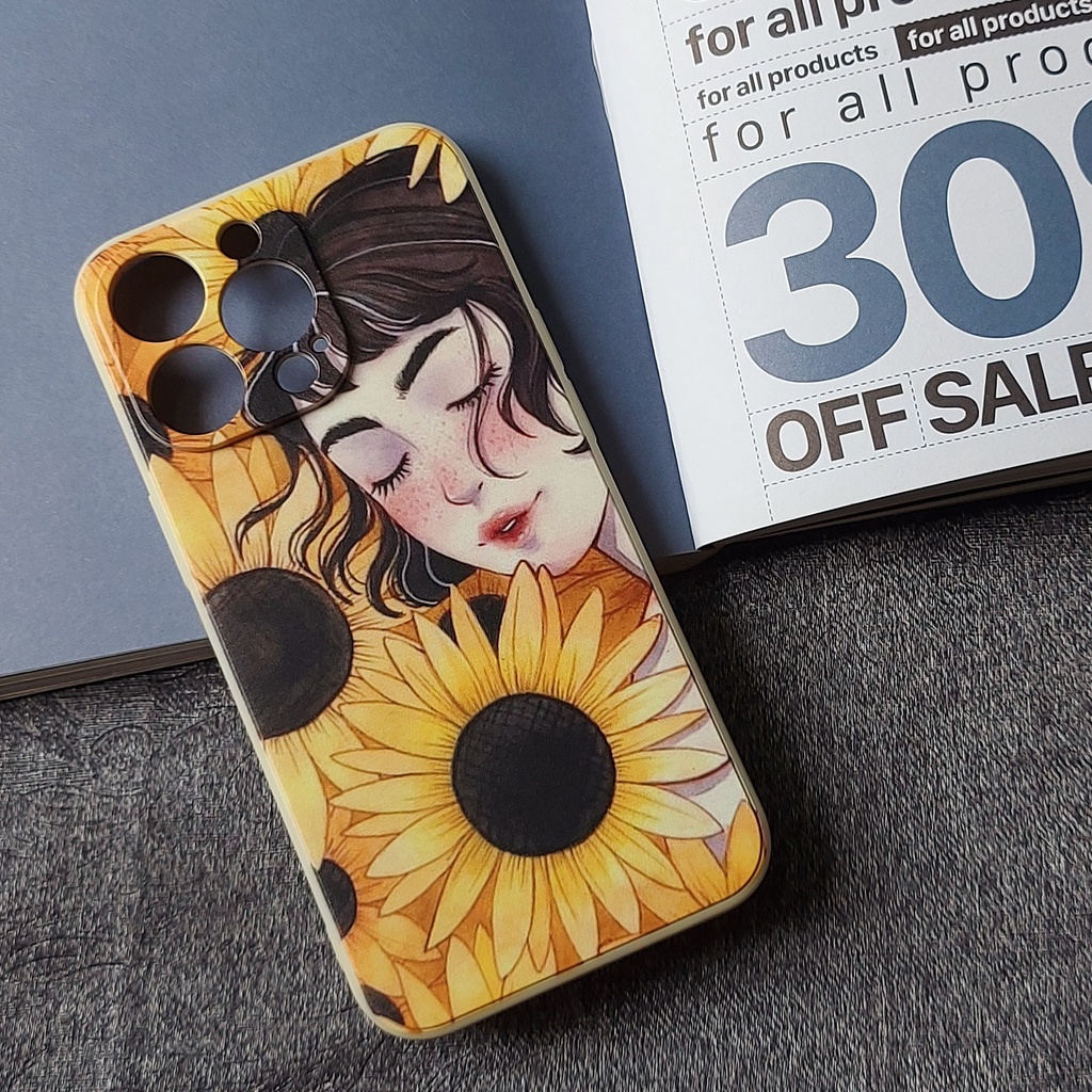 Ốp lưng Iphone viền vuông cô gái hướng dương 7plus/8/8plus/x/xr/xs/11/12/13/pro/max/plus/promax - Tomax Case