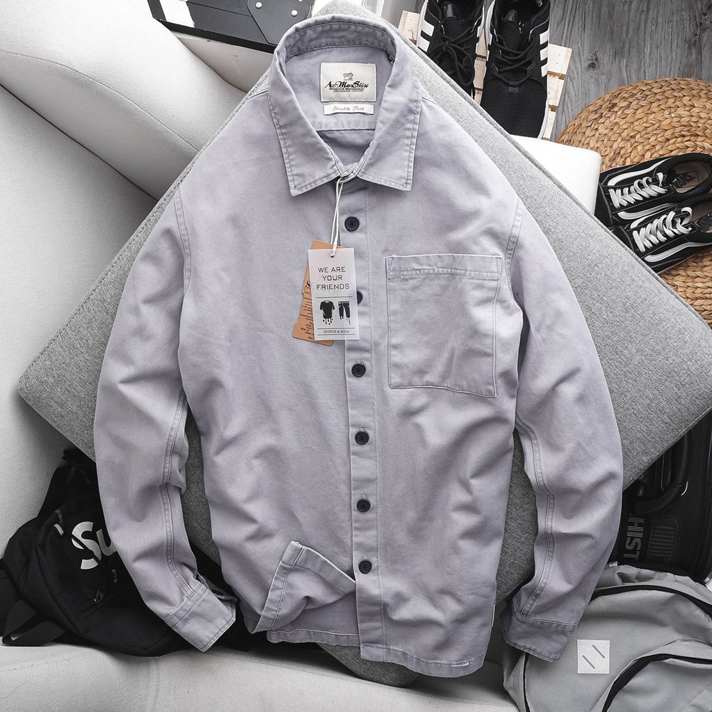 ÁO sơ mi nam DENIM 1 túi ngực màu ghi đẹp không phai thời trang nam cao cấp MUSLAND