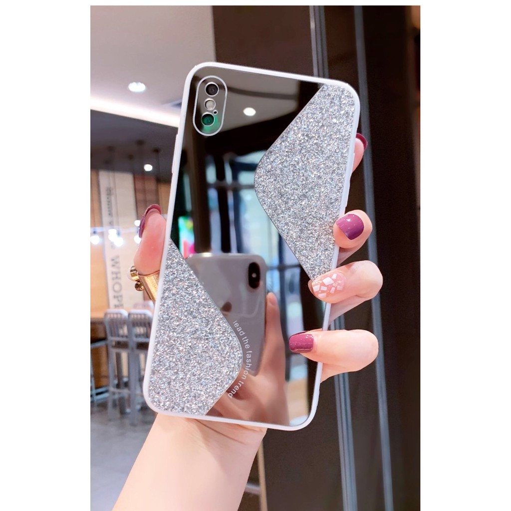 ỐP IPHONE MẶT KÍNH TRÁNG GƯƠNG PHỐI KIM TUYẾN full case 6/6s/6plus/7/8/7plus/8plus/x/xs/xsmax/11/11promax - h case