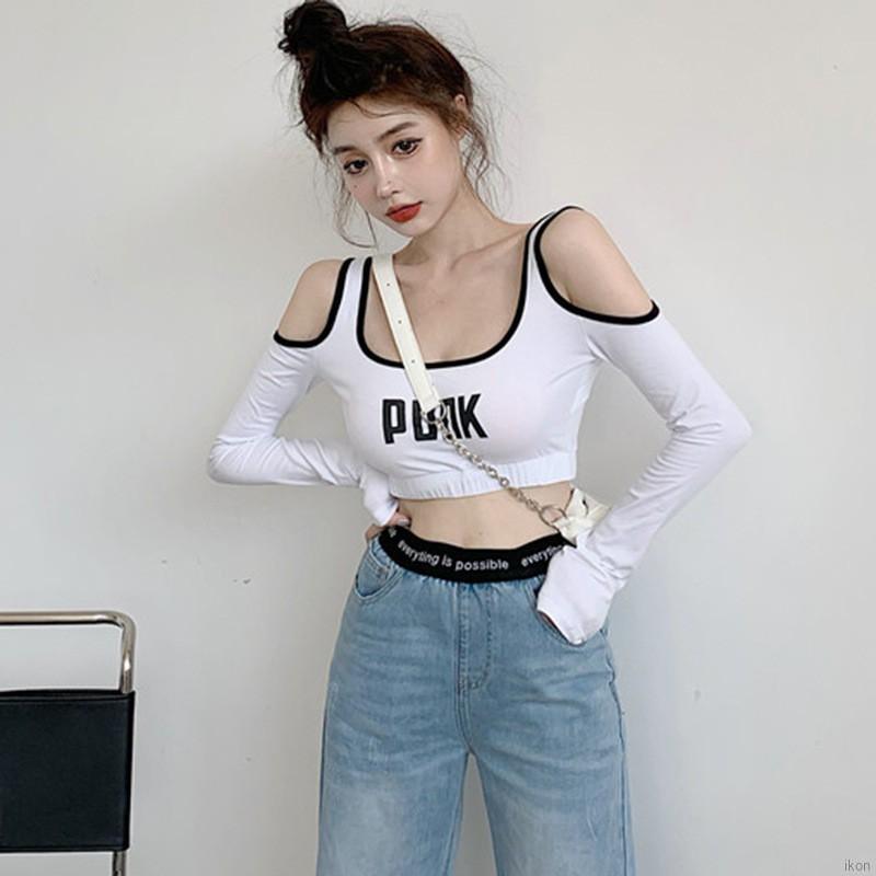 Áo Thun Lửng Tay Dài Cổ Chữ U Quyến Rũ Cho Nữ