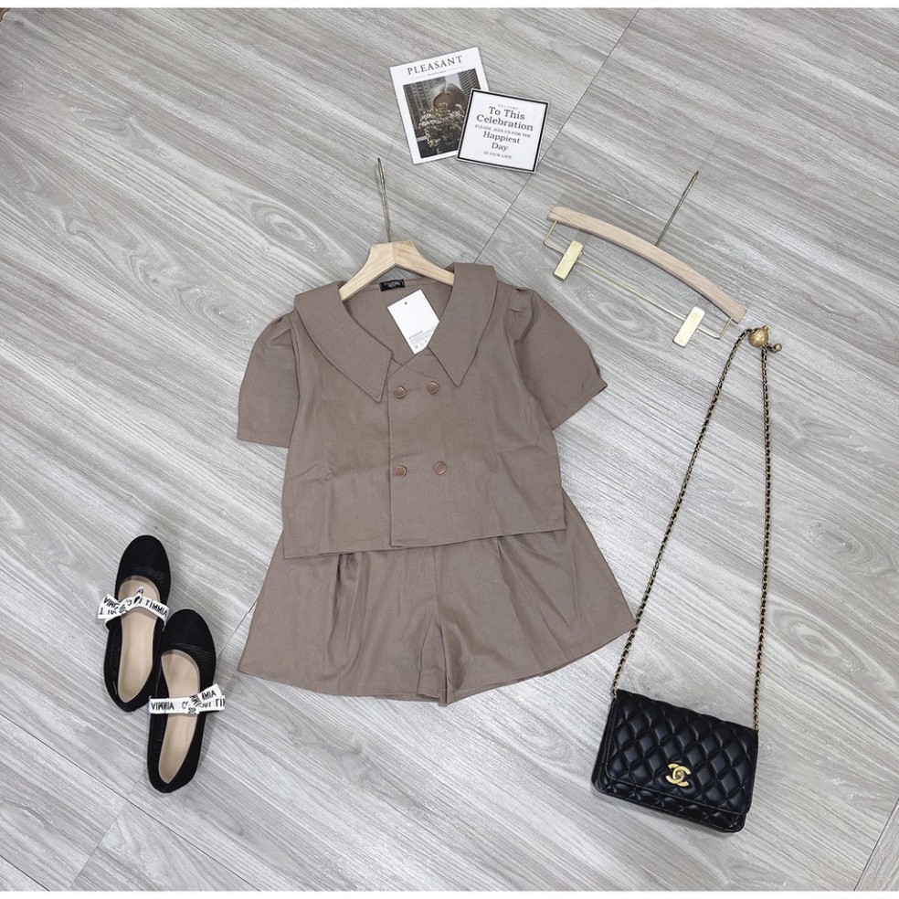 áo blazer ngắn tay bồng dáng crt kèm quần sóc chiết ly cực xinh Chất đũi xước tàu đứng phom cao cấp ulzzang xiao chất đẹ
