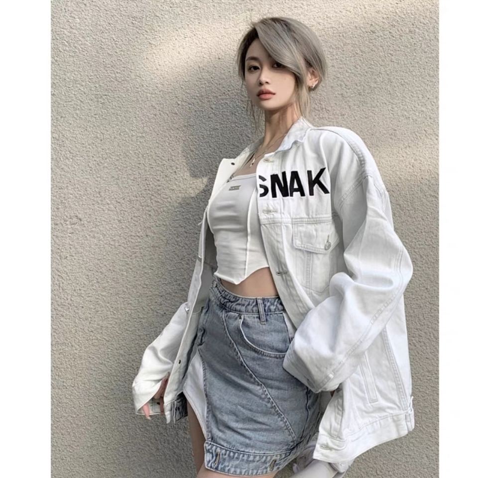 Jiashucheng Chân Váy Denim Ngắn Dáng Chữ A Lưng Cao Phối Kiểu Lệch Dễ Phối Đồ Phong Cách Mới Cho Nữ
