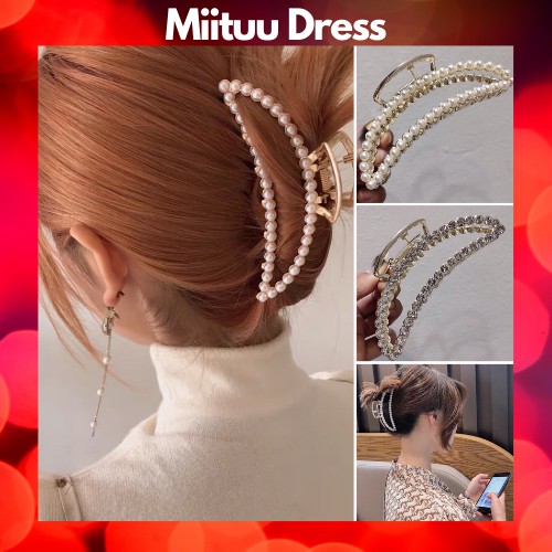 Kẹp tóc Hàn Quốc đính đá Cặp tóc càng cua kim loại thời trang xinh sang chảnh chữ D hottrend Miituu KD7