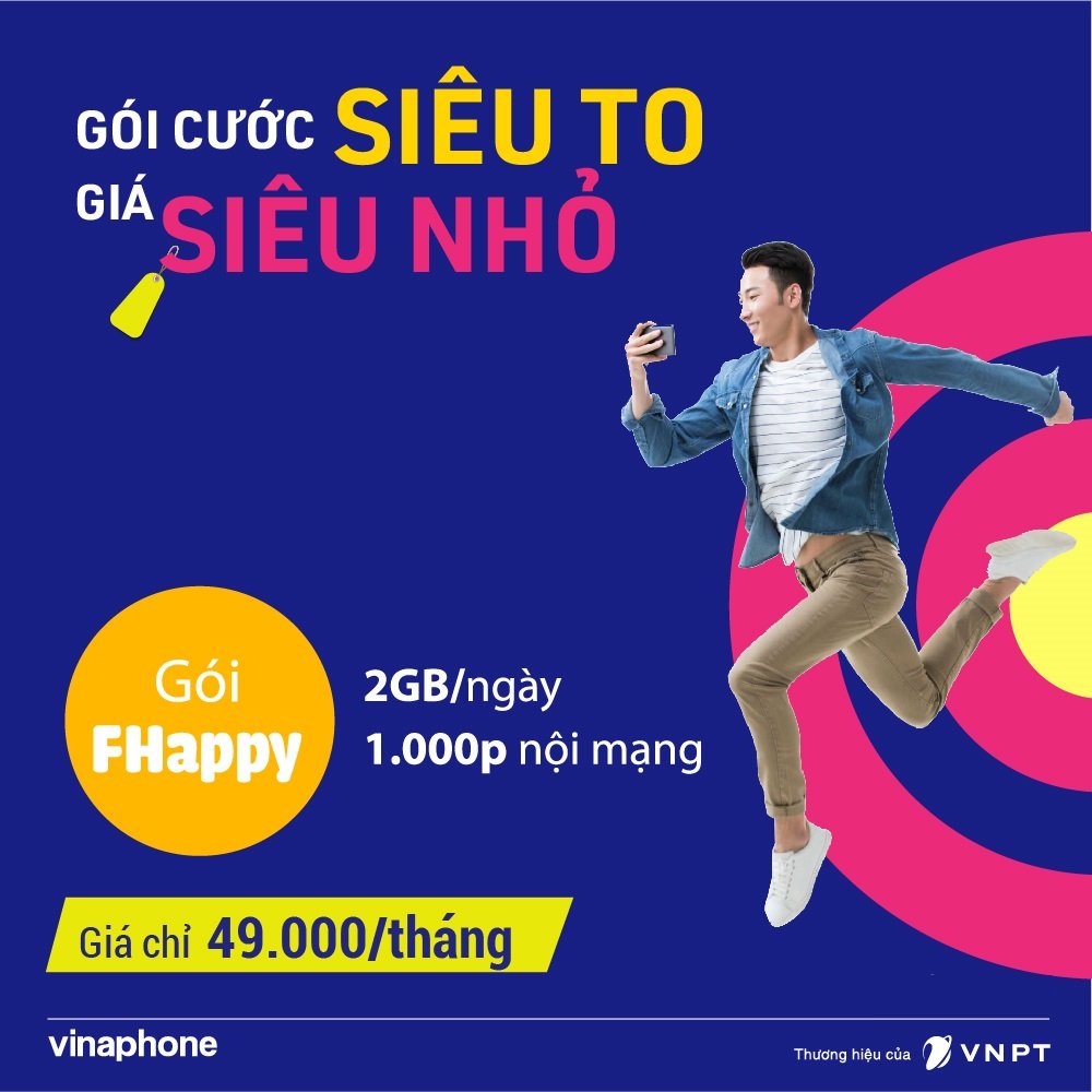 Sim Vina Vd89, Fhappy 2GB/ngày (60GB/tháng), Miễn phí gói tháng đầu