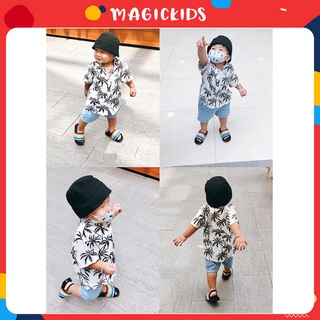 Áo sơ mi đi biển hoa lá cành cho bé trai Magickids