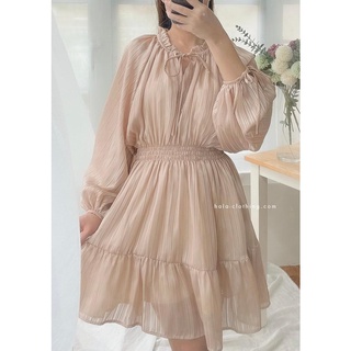 HALA Annie Dress - Váy lụa tơ kẻ eo chun