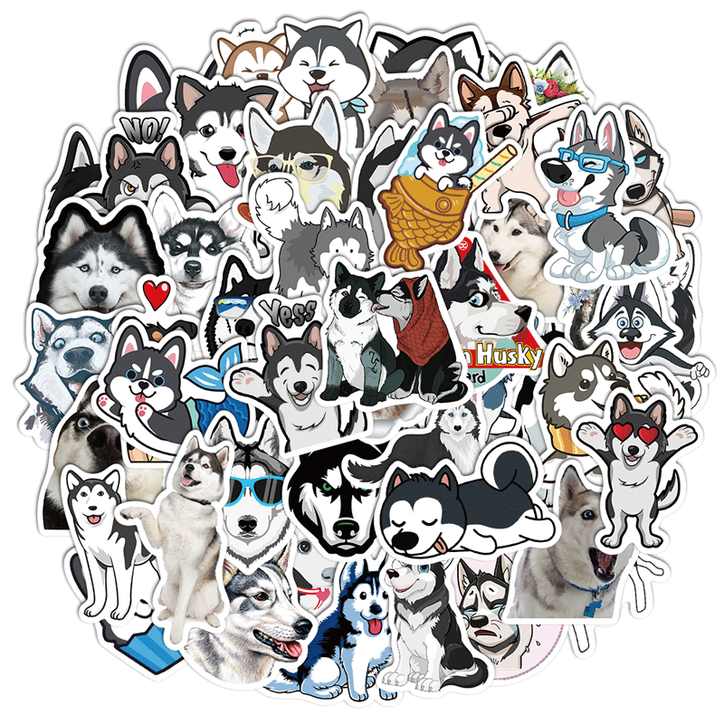 Set 50 miếng dán trang trí hình chú chó Husky ngộ nghĩnh