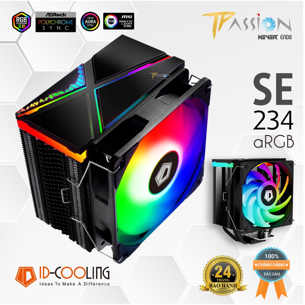 Tản nhiệt khí CPU ID-Cooling SE-234-ARGB - Chính hãng BH 24 tháng, LED ARGB màu rainbow sync main/hub, hiệu năng cao