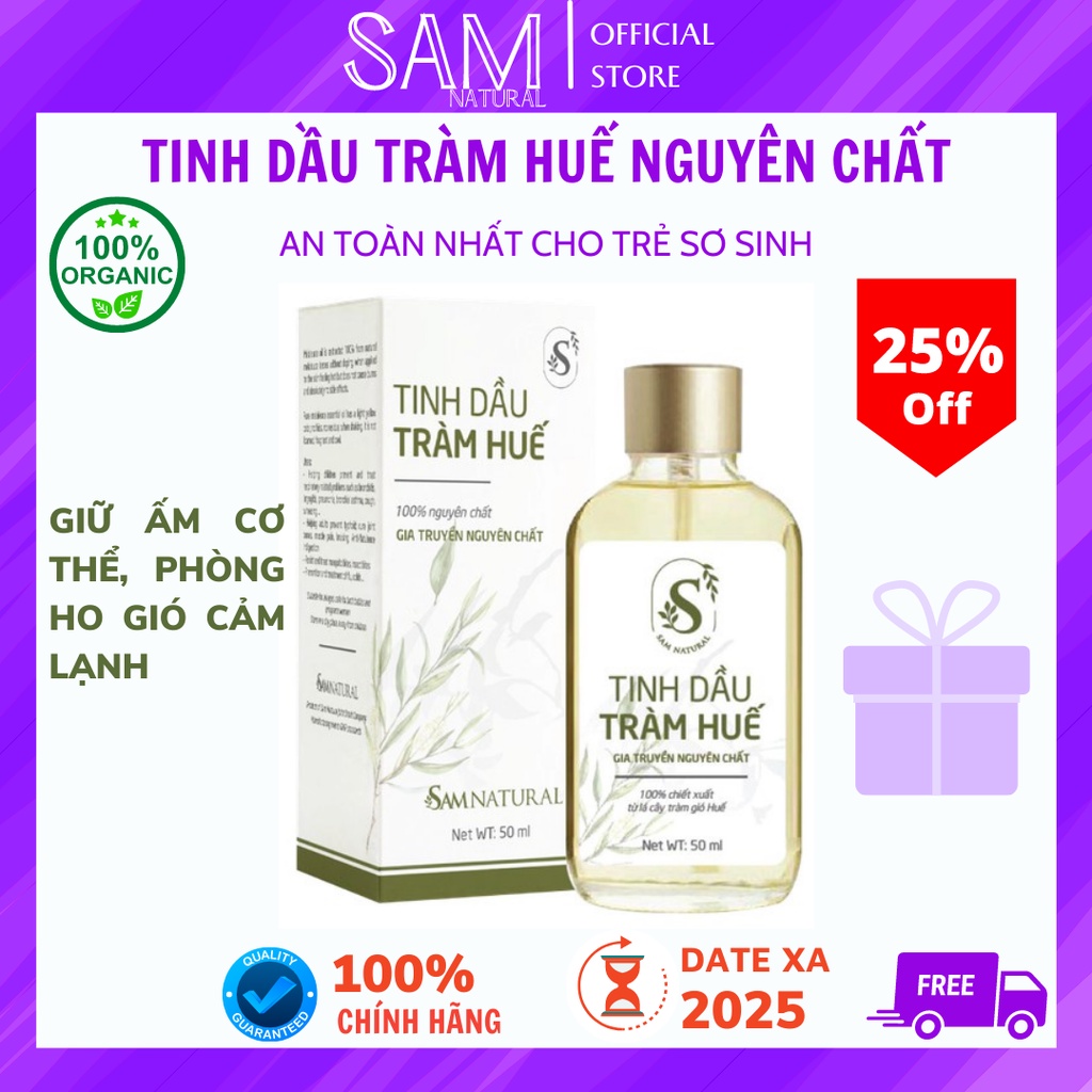 Tinh dầu tràm Huế Sam Natural 🌿Freeship 🌿Tinh dầu tràm Huế 100% nguyên chất hỗ trợ cảm cúm, cảm lạnh, côn trùng cắn 50ml