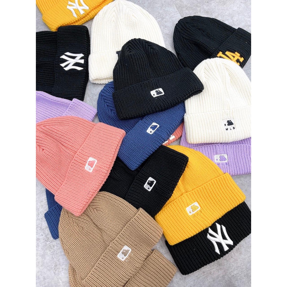 Mũ Len NY Beanie Thêu Logo Nổi Màu Đen/Trắng/Xanh/Vàng/Hồng/Tím