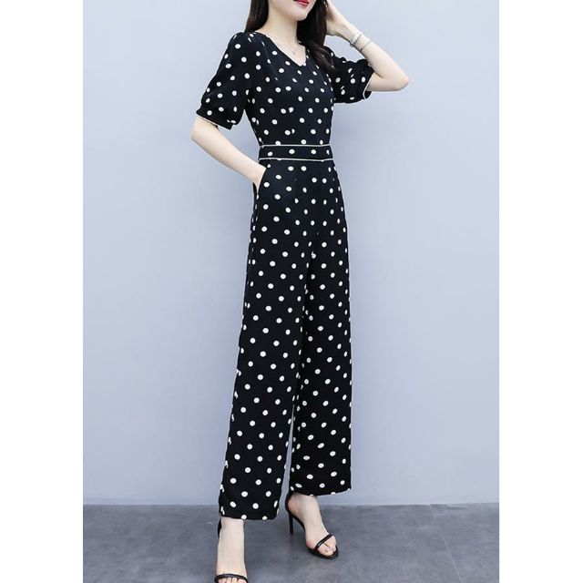 Jumpsuit dài chấm bi viền trắng - SPR