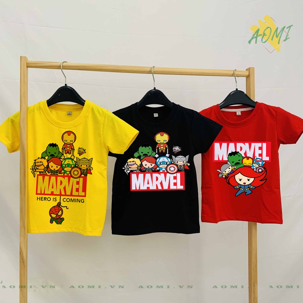 ÁO THUN Avengers Kids MCU UNISEX PHÔNG ĐEN TAY NGẮN NAM NỮ GIA ĐÌNH CẶP ĐÔI SIZE TRẺ EM BÉ TRAI GÁI AOMIVN