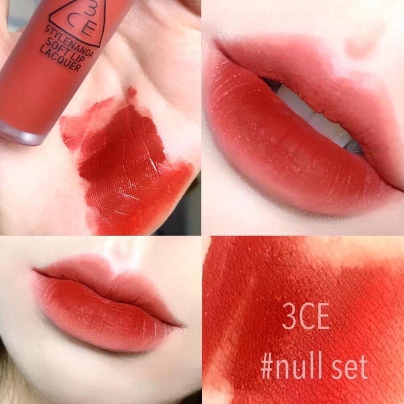 Son 3CE Kem Soft Lip Lacquer Màu NULL SET - Đỏ Gạch