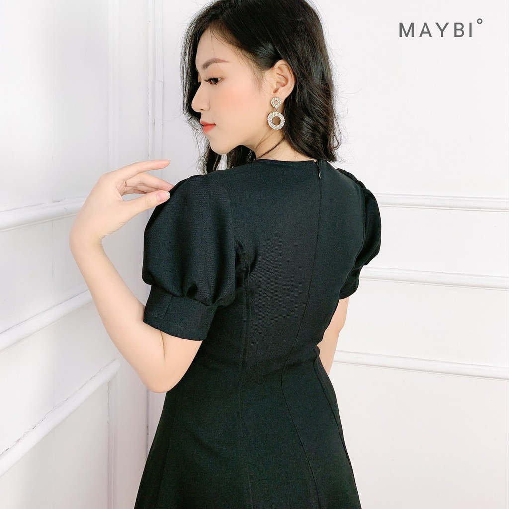 [Mã FAMALLT5 giảm 15% đơn 150k] MAYBI - Đầm ôm A tay nhún đen