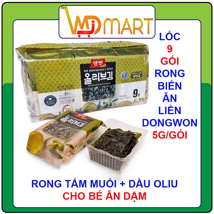 LỐC 9 GÓI RONG BIỂN ĂN LIỀN DONGWON HÀN QUỐC VỊ DẦU OLIVE 5G/GÓI