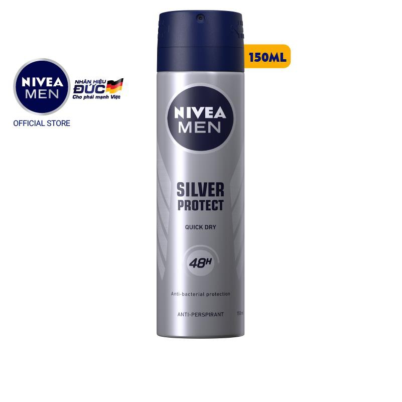 Xịt ngăn mùi NIVEA MEN Silver Protect phân tử bạc kháng khuẩn (150ml) – 82959