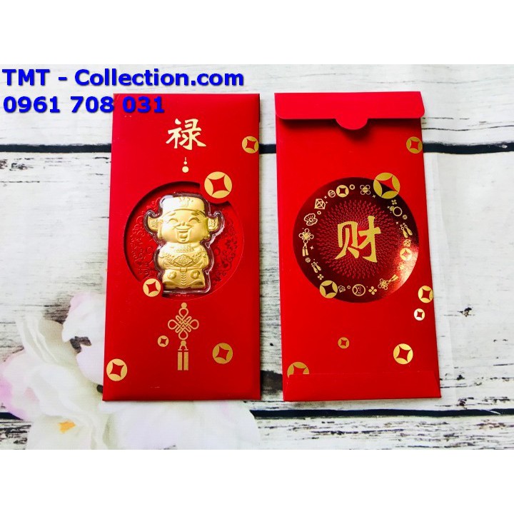 Bao lì xì Thần Tài chibi vàng làm vật phong thủy, bỏ tiền lì xì, tặng dịp Tết, chất liệu giấy bìa, hộp nhựa - SP005134