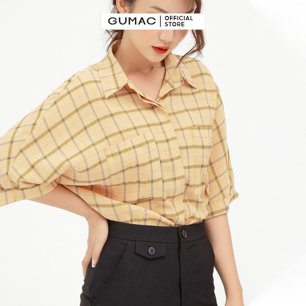 [Mã WABRGUSBD2 giảm 10% tối đa 50k đơn từ 250k] Áo sơ mi nữ tay dơi GUMAC màu vàng họa tiết caro AB560 | BigBuy360 - bigbuy360.vn