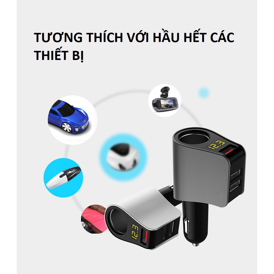 Tẩu sạc ô tô, tẩu sạc nhanh QC3.0 với 3 cổng USB, HUYNDAI HY-10