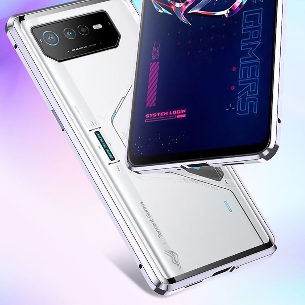 Ốp Điện Thoại Kính Cường Lực Hai Mặt Viền Kim Loại Màu Trắng Cho ROG phone 6 6 Pro ASUS ROG 6 ROG6 Pro