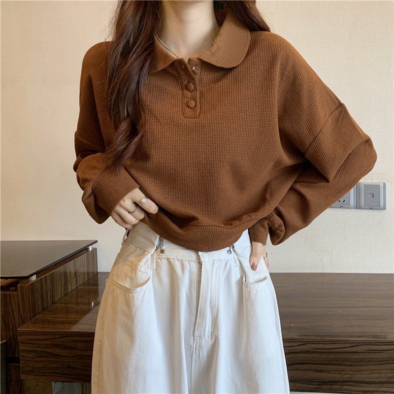 Áo Sweater tay dài dáng rộng cổ polo thời trang mùa thu 0323 | WebRaoVat - webraovat.net.vn