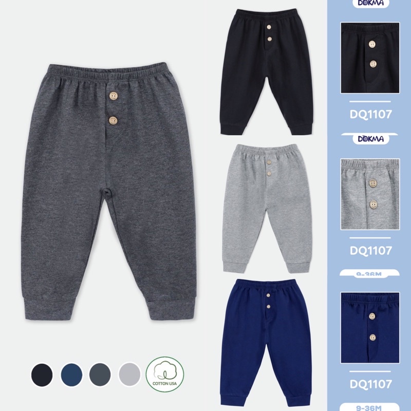 DQ1107 Quần dài bo gấu đính cúc Dokma vải cotton mỏng (9-36M)