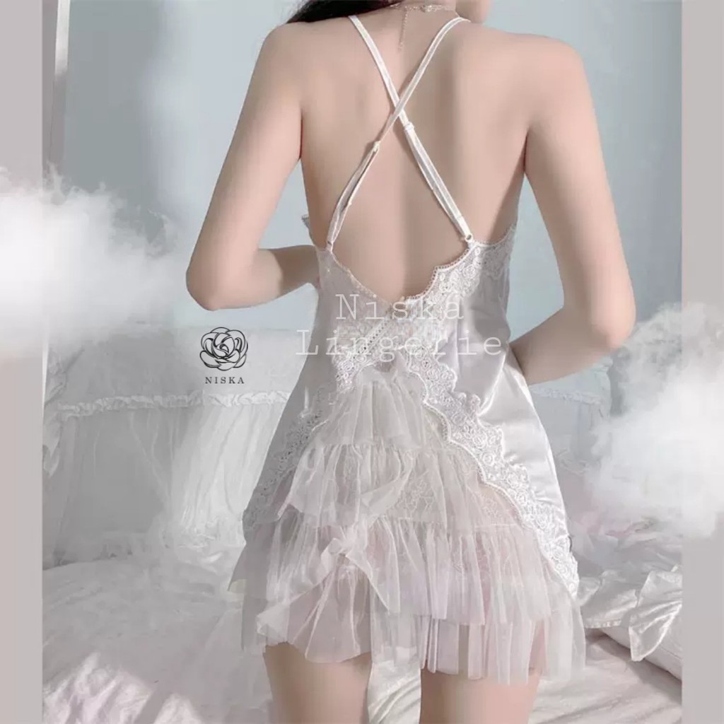Đầm ngủ satin voan xếp tầng (2 phiên bản màu) - Mã D206