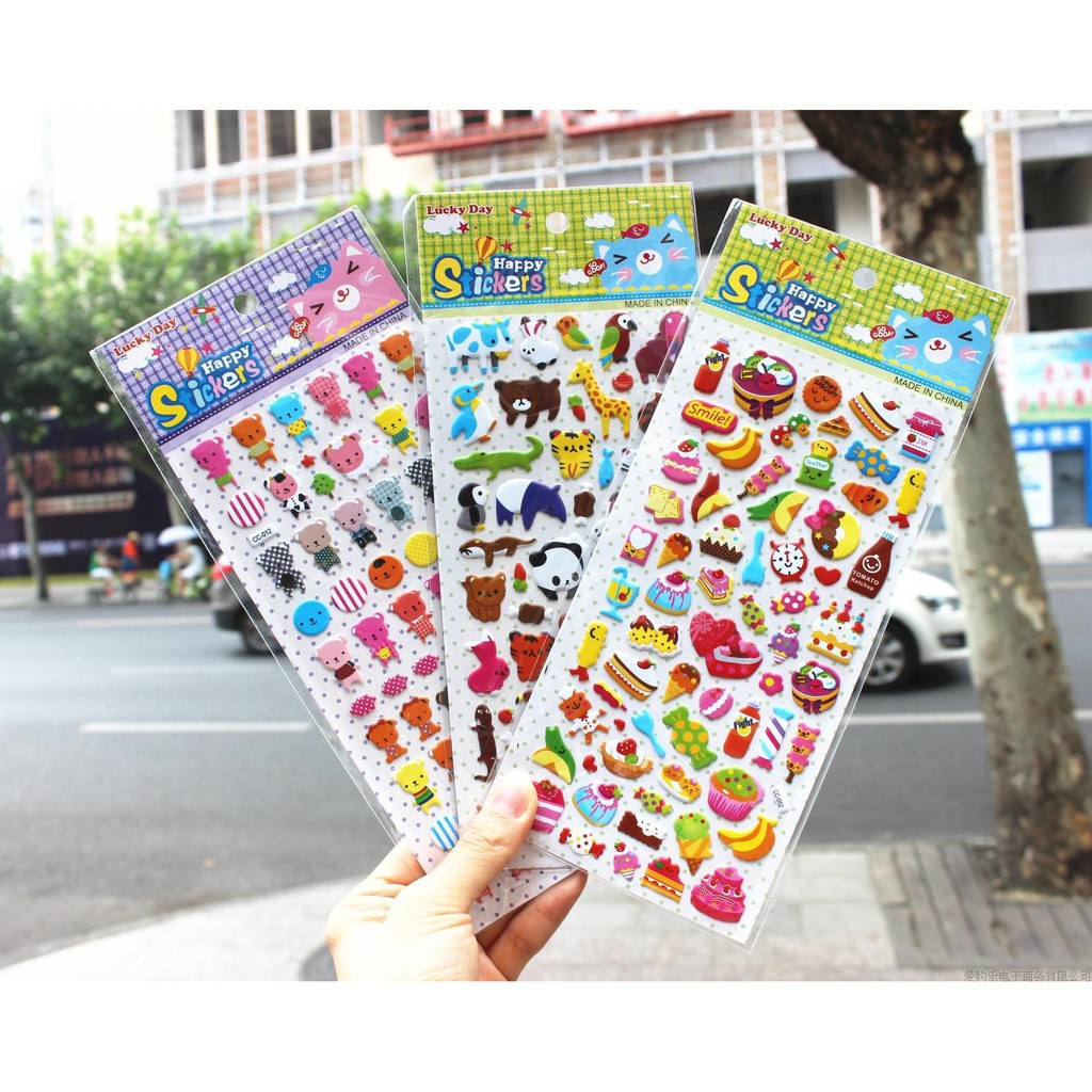 Sticker, hình dán nổi chủ đề nhân vật hoạt hình, đồ vật cho bé