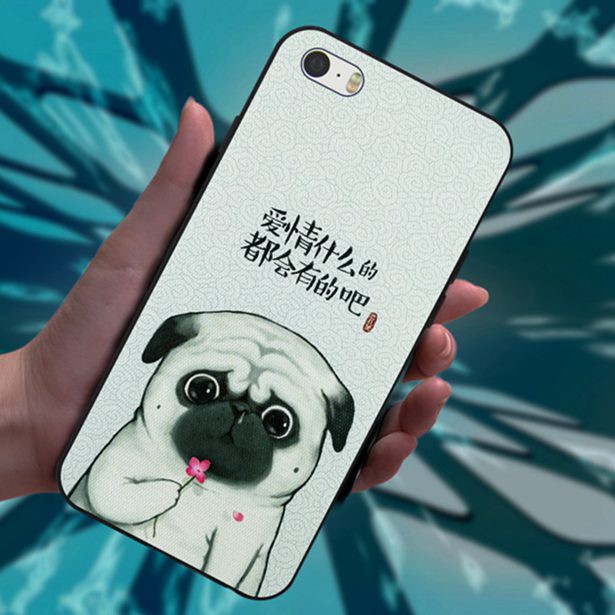 Ốp lưng silicone hình con chó và hoa cho iPhone 5 5s SE 6 6S 7 8 X XS XR MAX Plus