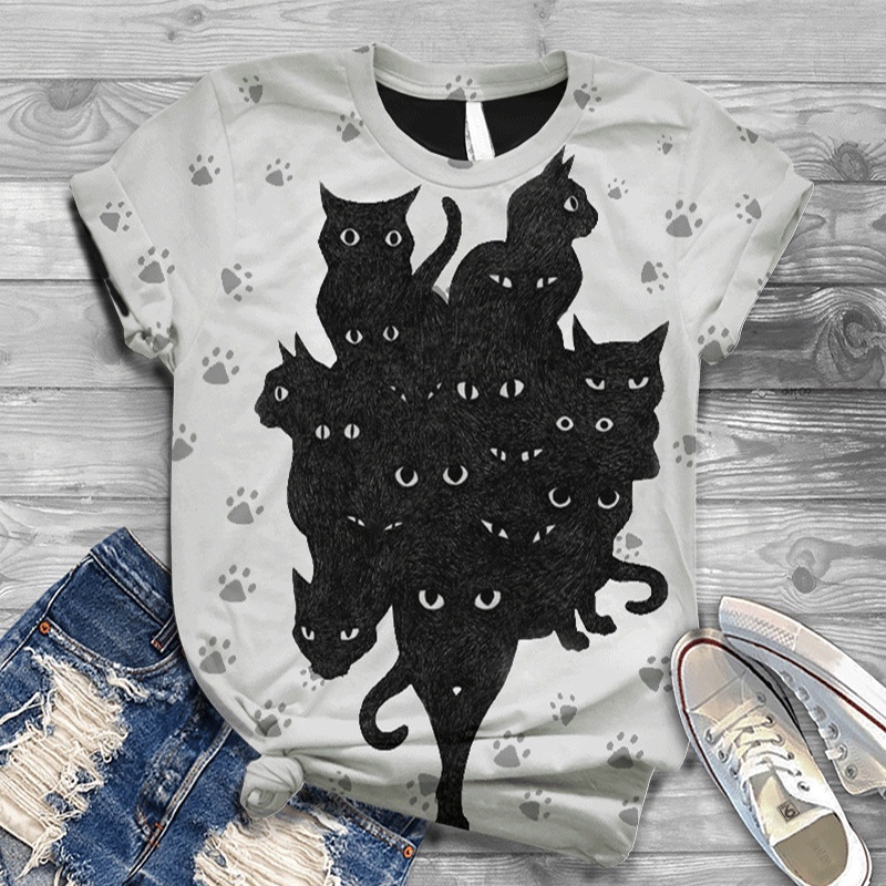 Áo Thun Tay Ngắn In Hình Mèo 3D Thời Trang Mùa Hè Cho Nữ