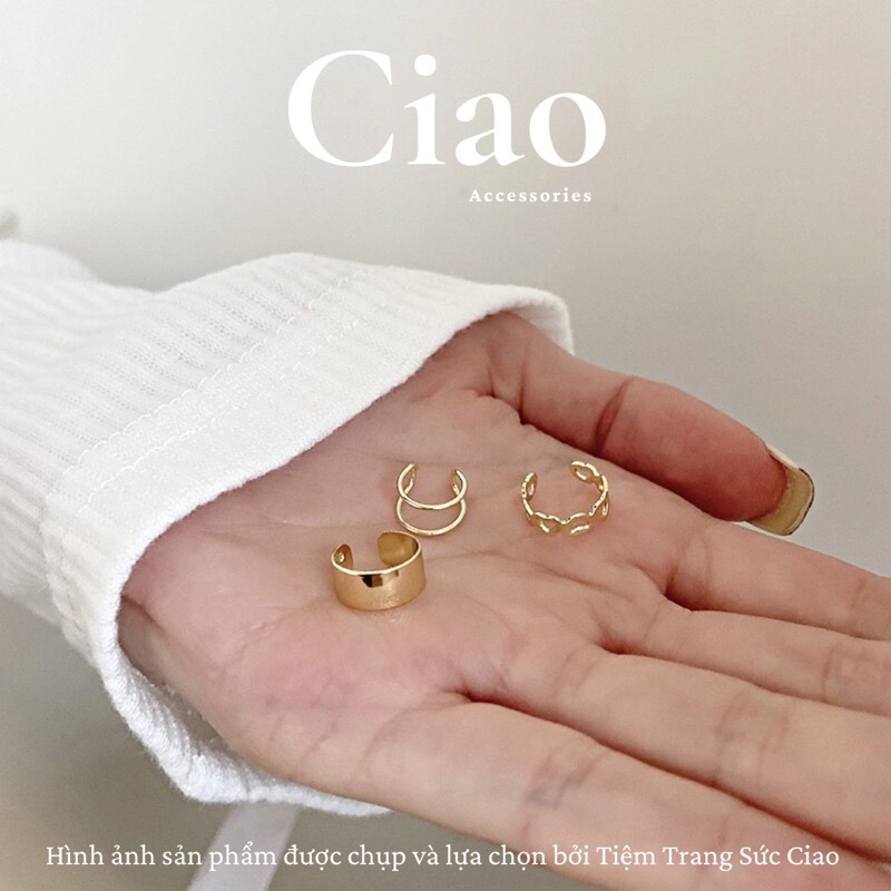[HOẢ TỐC 1H] Set 3 khuyên vành tai/ kẹp vành tai mạ bạc phong cách mã 17 Ciao accessories